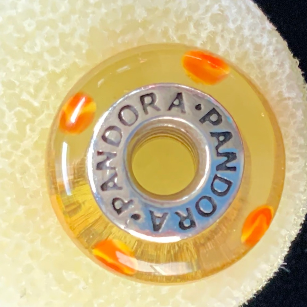 Authentic Pandora Sterling Silver & Yellow & Orange Murano Glass Charm - EUC!